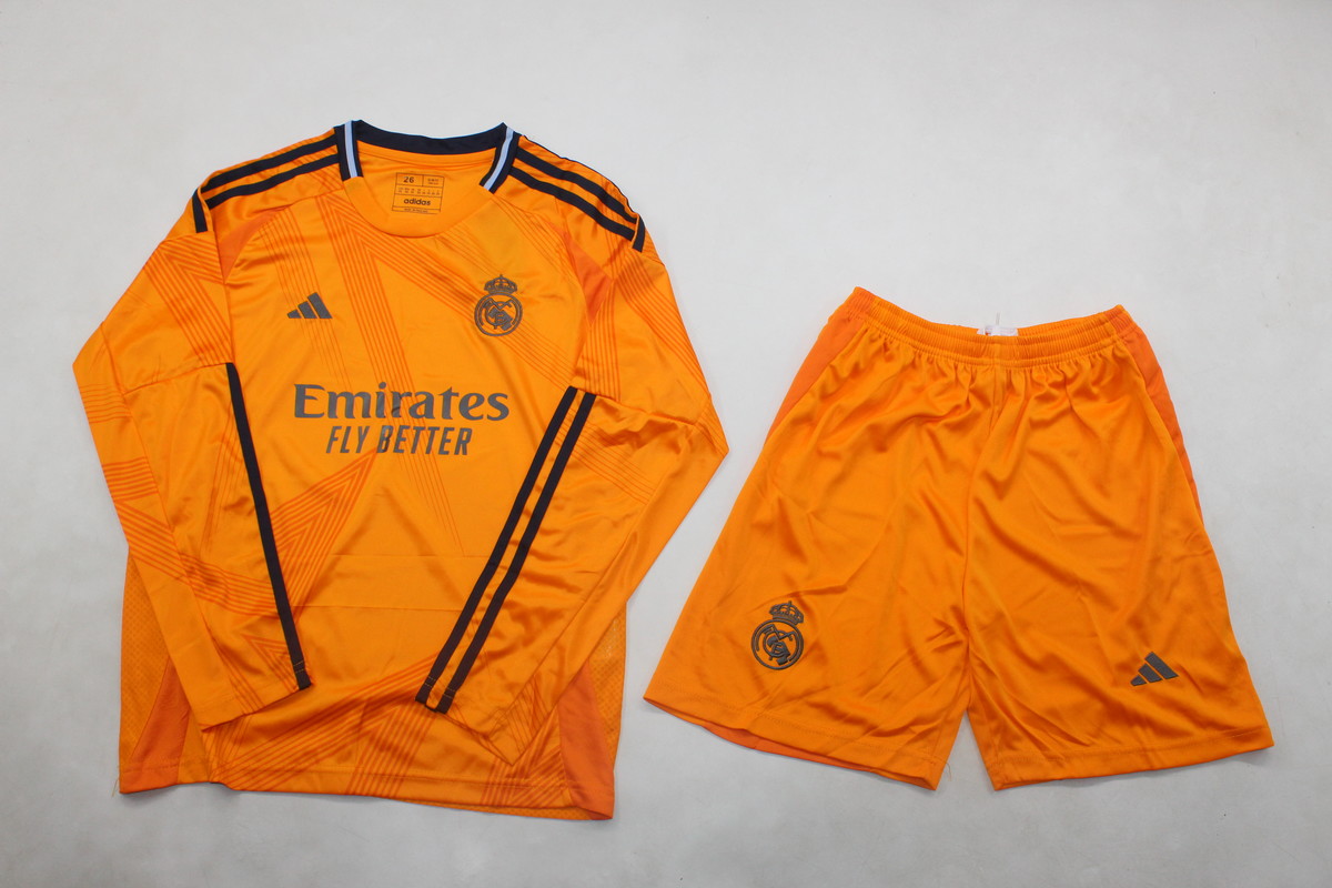 Kids-Real Madrid 24/25 Away Orange Long Soccer Jersey